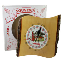 Ceas perete de lemn "Romania", 24x26 CM, Dansatori populari