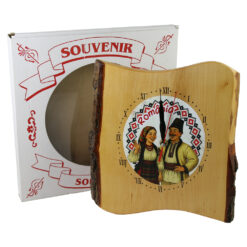 Ceas perete de lemn "Romania", 24x26 CM, Pereche in port popular