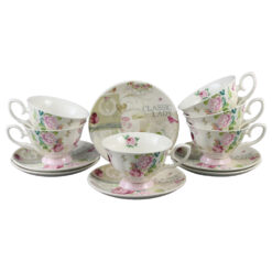 Set 6 cesti din ceramica cu farfurii, 220 ml, "Classic Lady", in cutie cadou