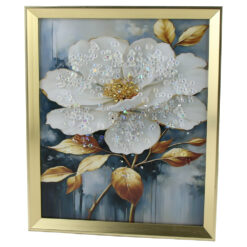 Tablou 3D cu pietricele stralucitoare 25x30 CM, Trandafir Alb