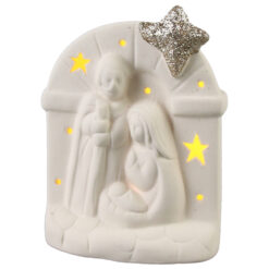 Decoratiune Sfanta Familie din ceramica, cu led, 7x10 CM, Betleem