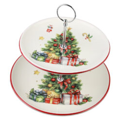 Platou etajat cu 2 nivele, din ceramica, 26/24 CM, Brad de Craciun