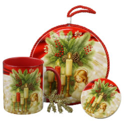 Set cadou Ingeras cu lumanari, Cana cu suport oale si magnet frigider + punga cadou