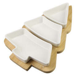 Set 3 boluri din ceramica cu suport din bambus 27.5x20 CM, Serving Set, Brad