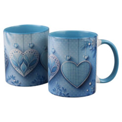 Cana din ceramica, 330 ml, cu inimioare albastre