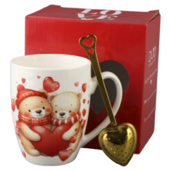 Cana portelan cu infuzor metalic inima, 360 ml, Ursuleti cu inima, cu cutie cadou