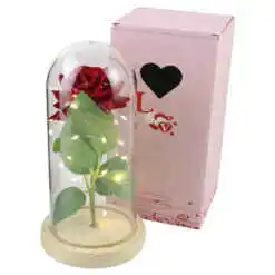 Alternative view of Cupola din sticla cu un fir de trandafiri rosie si LED 11x22 cm, in cutie decorativa