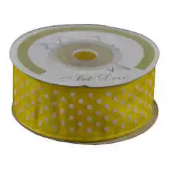 Rola panglica organza 25 mm x 20 m, Galben cu buline albe