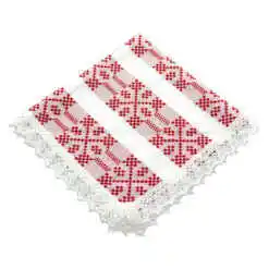 Servetel artizanat 40x40 Alb/Rosu, 80 % bbc, 20 % acril