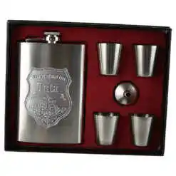 Set plosca cu palnie si 4 pahare din inox, "Pentru cel mai bun Tata", in cutie eleganta