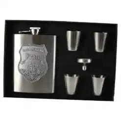 Set plosca cu palnie si 4 pahare din inox, "Pentru cel mai bun Frate", in cutie eleganta