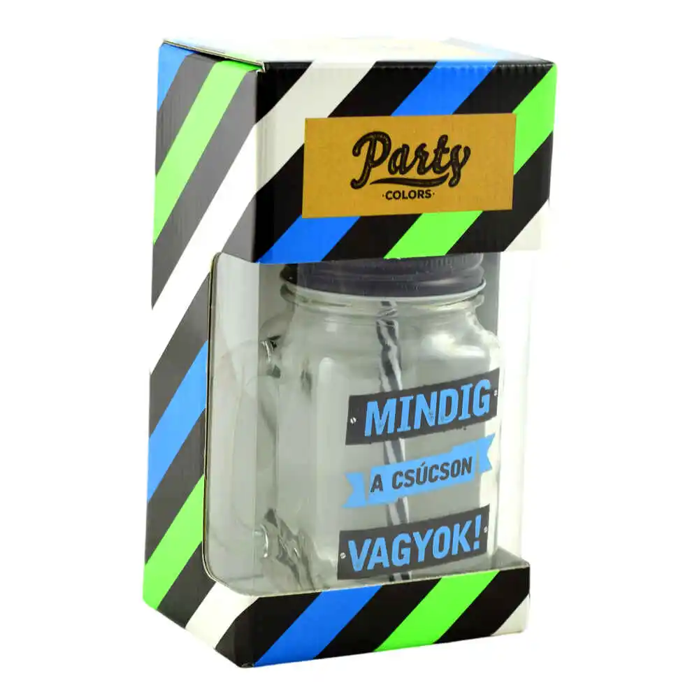 Cana cu paie tip borcan 450 ml- "MIndig a csucson vagyok!" - imagine 2