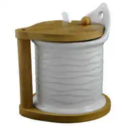 Recipient condimente din ceramica, cu suport bambus, 14 CM