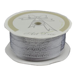 Rola panglica satin 15 mm x 10 m, Gri, model dantelat