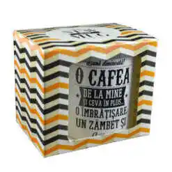 Cana ceramica Boss Mug 300 ml "Buna dimineata! O cafea de la mine si ceva in plus... O inbratisare. un zambet si o zi buna!", in cutie decorativa