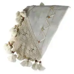 Alternative view of Fata de masa din bumbac 90x90 CM, cu dantela, franjuri si margele din lemn