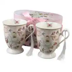 Set 2 cani din ceramica, cu franjuri, 300 ml, "Belle Jardin", in cutie decorativa