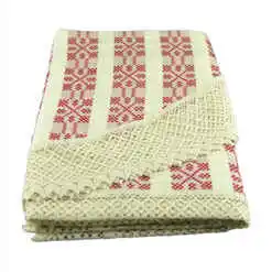 Fata de masa artizanat oval 220x160 CM Crem/Rosu, 80 % bbc, 20 % acril