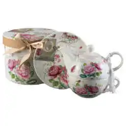 Set ceainic cu ceasca si farfurioara 350 ml/310 ml, Lady, flori