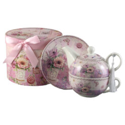 Set ceainic cu ceasca si farfurioara 350 ml/310 ml, Flori roz