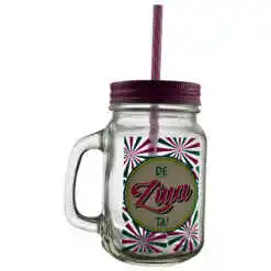 Cana cu paie tip borcan 450 ml  - "De ziua ta"