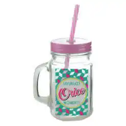 Cana cu paie tip borcan 450 ml - "Savureaza orice moment"