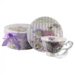 Ceasca cu farfurie, din ceramica "Beautiful Lavender", 150 ml, in cutie decorativa