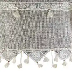 Perdea rustica din bumbac 140x180 CM, cu dantela trandafiri si margele din lemn