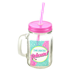 Cana cu paie tip borcan 450 ml - Timp pentru relaxare!
