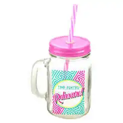 Cana cu paie tip borcan 450 ml - Timp pentru relaxare!
