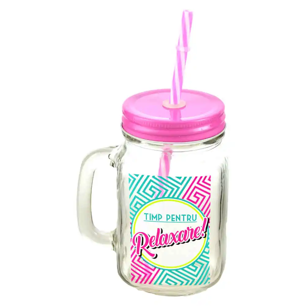 Cana cu paie tip borcan 450 ml - Timp pentru relaxare!