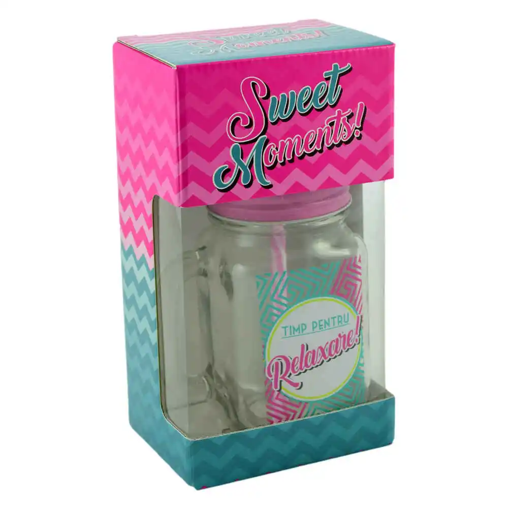 Cana cu paie tip borcan 450 ml - Timp pentru relaxare! - imagine 2