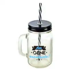 Cana cu paie tip borcan 450 ml - "Am gene excelente!"