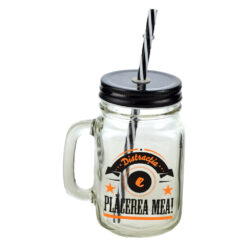 Cana cu paie tip borcan 450 ml - " Distractia e placerea mea!"