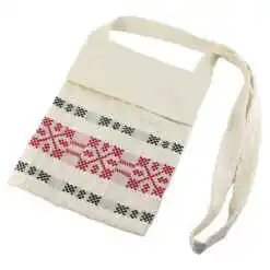 Traista traditionala cu baier, 18x25 cm, 100 %b bumbac Crem/rosu/negru