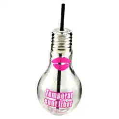 Sticla cu pai, forma bec "Temporar sunt Liber", 9x22 CM