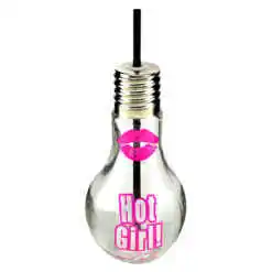 Sticla cu pai, forma bec "Hot Girl!", 9x22 CM