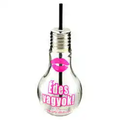 Sticla cu pai, forma bec "Edes vagyok!", 9x22 CM