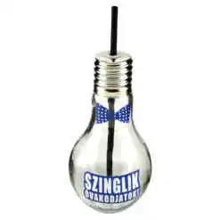 Sticla cu pai, forma bec "Szinglik ovakodjatok!" 9x22 CM