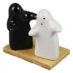 Alternative view of Set solnita/pipernita din ceramica, cu suport din bambus, 9x6x8 CM, White