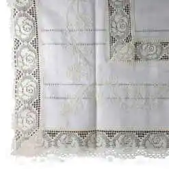 Fata de masa din bumbac 120x140 CM, cu dantela si broderie