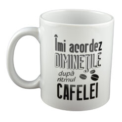 Cana ceramica 330 ml - "Imi acordez diminetile dupa ritmul cafelei", in cutie decorativa