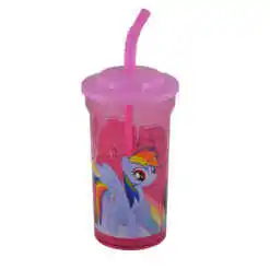 Pahar din plastic cu capac si pai Poney, 460 ml