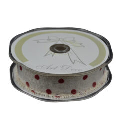 Rola panglica din panza de iuta, 25 mm x 20 m, Crem cu buline rosii