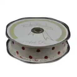 Rola panglica din panza de iuta, 25 mm x 20 m, Crem cu buline rosii