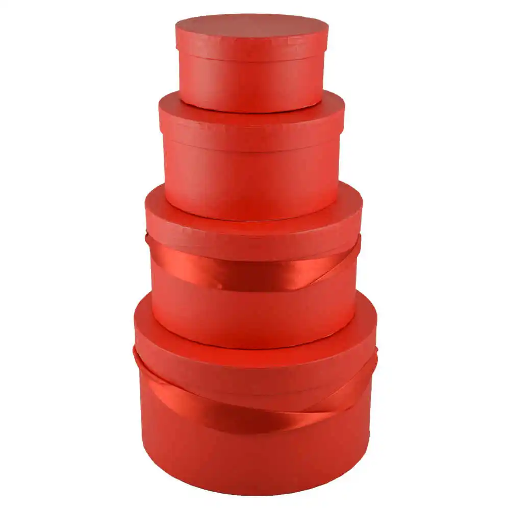 Set 4 cutii rotunde pentru cadouri - Rosu 22 CM