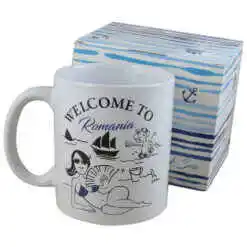 Cana ceramica 300 ml "Welcome to Romania", in cutie decorativa - Black Sea