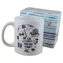 Cana ceramica 300 ml "De la litoral pentru tine", in cutie decorativa - Black Sea