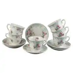 Set de 6 cesti cu farfurie 90 ml - Design Rose