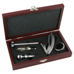 Set 5 accesorii pentru vin in cutie de lemn, 23x13 CM